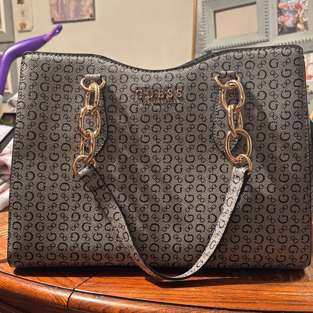 GUESS Black Monogram Shoulder Bag